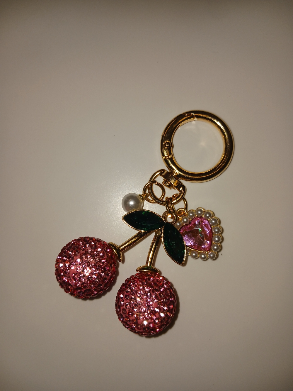 Pink Cherry Keychain with Heart Charm - Picture 5 of 10
